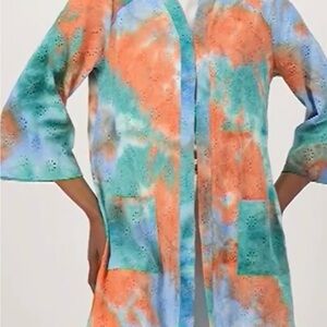 LOGO by Lori Goldstein Turquoise & Coral Eyelet Coverup Tunic